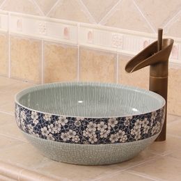 Crackle glaze Europe Style Ceramic Art Basin Counter Top Wash Basin Bathroom Vessel Sinks Vanities art ceramic basin 