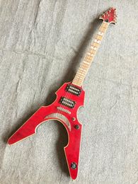 Custom Made Red Electric Guitar 22 V-Type Red Swallow-Tail Electric Guitar Special-Shaped Guitar in Stock Free Shipping