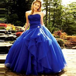 Royal Blue Quinceanera Dresses Lace Strapless Modern Plus Size Cheap Ball Prom Gown Floor Length Plus Size Lace Up267A