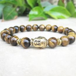 MG0728 Mens Tiger's Eye Buddha Mala Bracelet Reiki Spiritual Yoga Prayer Stretch Bracelet Mens Womens Tibetan Jewelry