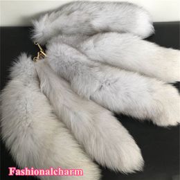 10Pcs/lot Real Genuine Blue Fox Fur Tail Keychain Cosplay Toy Keyring Handbag Car Phone Pendant