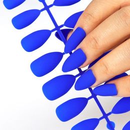 Blue Matte Artificial Nails Full Cover Fake Nails 24Pcs Candy Nail For Extension Manicure Art Acrylic Stiletto Nail Tip Beauty