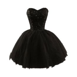 New Little Black Mini Short Tulle Prom Dresses Short Lace Up Tulle Plus Size Cocktail Homecoming Party Gown Sweet 16 Dresses QC1507