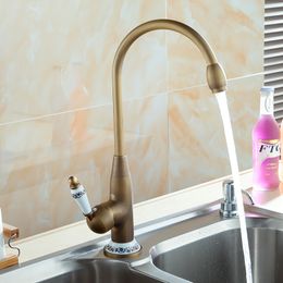 Kitchen Faucets Antique Brass Bronze Finish Water Taps Kitchen Swivel Spout Vanity Sink Mixer Classic Tap Single Handle