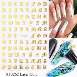 Laser gold letter black character 3D nail art Stickers UV Gel Polish applique Manicure Accessories