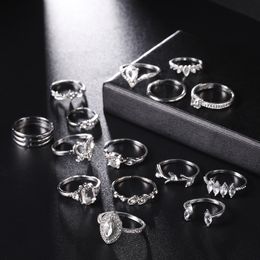 Diamond Heart Crown Silver Knuckle Ring jewelry Set women Combination Stacking Midi Rings Fashion will and sandy gift