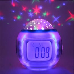 Mini Color Changing Digital LED alarm clock Colorful natural sound Wake Up Light bedside Round Thermometer Electronic Desk calendar