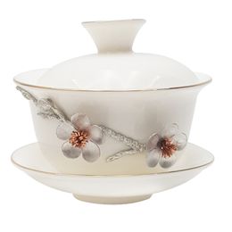 Plum Flower White Porcelain Gaiwan cover bowl teacup Pu'er tea cover bowl Sancai bowl handmade tin