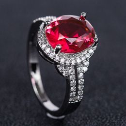 -Moda anillo de plata de la Mujer de la joyería con piedras preciosas de forma ovalada Rubí Amatista Aguamarina femeninas anillos de compromiso