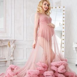 Elegant Maternity Night Sleepwear Sexy Pregnant Women Lady Nigh Robes Tiered Ruffles Pregnancy Dress Gowns Baby Shower Photography Prop