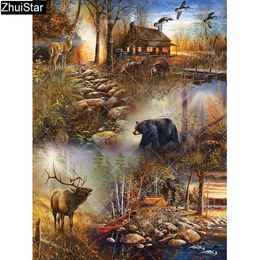 Zhui Star Full Square Diamond 5D DIY Diamond Painting "Elk and bear" 3D Embroidery Cross Stitch Mosaic Decor HYY