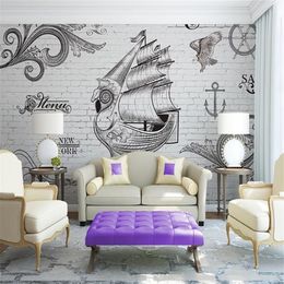 Milofi custom 3D non-woven wallpaper decorative painting nautical retro brick wall background wall large wallpaper mural