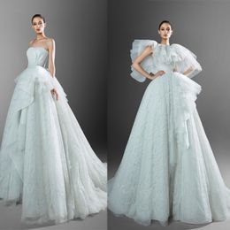 2021 New Zuhair Murad A Line Wedding Dresses with Wraps Sexy Strapless Lace Bridal Gowns Puffy Tiered Skirts Wedding Dress