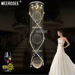 Modern Long Spiral Crystal Ceiling Lamp Fixture Lustre Silver Chandelier Light Fitting for Lobby Staircase foyer Indoor Lighting