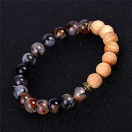 Natural stone Ice crack Agate strand bracelet Essential Oil Diffuser wood beads bracelets women men fashion Jewellery will and sandy