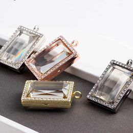 New Punk Iced Out Crystal Floating Locket Glass Living memory Photo Locket Pendants Necklace Without Chain for Women Men Jewellery