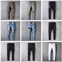 Jeans masculino clássico calça hip hop rasgado jeans biker slim fit motocicleta jeans jeans