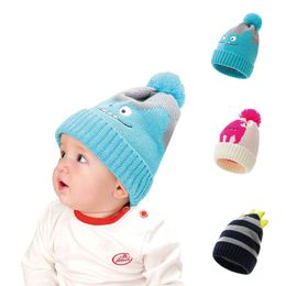 2020 New Autumn Winter 3 Colours Kids Boys Girls Knit Hats Dinosaur Jacquard Knitted Warm Pompom Thick Cap Outdoor Ski Caps M2816