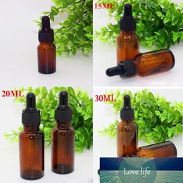 Hot Market 10ml 15ml 20ml 30ml Glass E Liquid Bottles Essential Oil Amber Glass Dropper Bottle With Black Childproof Cap On Promotion