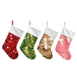 Sequin Christmas Socks Children Candy Storage Stocking Colourful Xrmas Decorations Gift Bag Christmas Tree Bag Pendant Party Suppies LSK994
