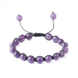 8mm Purple Crystal Healing Stones Bracelet Quartz Natural Stone Adjustable Braided Rope Beaded Bracelets for Women Men