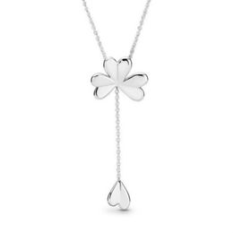 NEW 100% 925 Sterling Silver Lucky Four-Leaf Clover Oak Leaf Necklace Pendant Clavicle Chain Fit DIY Original Women Jewellery Fives Gifts
