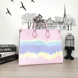 Tie Dye Gradient Color Shoulder Bag Real Leather Tote Handbags newest Shopping Bag Purse Luxury Messenger Bag 3 colors