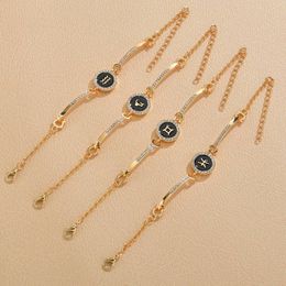 Wholesale Latest Design Fashion 12 Zodiac Design Bracelet Gold Color Diamond Pendant Charm Bracelet For Women