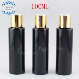 100ML Black Flat Shoulder With Gold Disc Top Cap , 100CC Toner / Lotion Packaging Bottle ,( 50 PC/Lot )