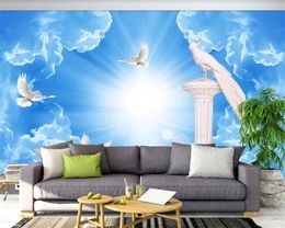 3d Wall Paper for Living Room Dreamy Sky European-style White Peacock Background Wall Scenery Decorative Silk 3d Mural Wallpaper