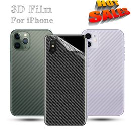 Película protectora anti-huella trasera de fibra de carbono 3D para iPhone 11 XR XS Max Back Screen Protector para iPhone12 Pro Max 6 7 8 Plus