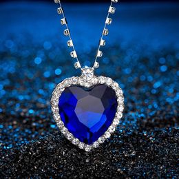 Hot Selling Titanic Necklace The Heart Of The Ocean Diamond Necklace Crystal chain luxurious heart Pendant Necklaces for Women