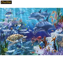 Full Square Diamond Painting rhinestone Cross Stitch "Seabed Dolphin Turtle" 5D Diy Diamond Embroidery Diamond Mosaic Wall Decor