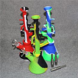 11" bong beaker AK-47 machine gun Glass Bongs Heady water Pipe kits shisha hookah thick glass Dab Rig silicone smoking Tobacco Pipe Portable