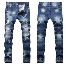 2019Fashion Ripped Jeans Men Hole Beggar Pants Man Cowboys Demin Pants Male Straight Hip Hop Frayed Casual Trousers Dropshipping