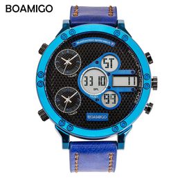 BOAMIGO Mens Watches Top Men Sports Watches Quartz LED Digital 3 Clock Male Blue Watch relogio masculino297a