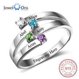 ruby wedding rings white gold Canada - 925 Sterling Silver Friendship & Family Ring Engrave 4 Names DIY Custom Birthstone Gift For Moms (JewelOra RI102510)