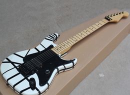 Factory wholesale white basswood electric guitar with black stripe,floyd rose,maple fretboard,can be customized as request