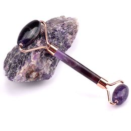 New Zinc Alloy Integrated Frame Face Siliming Amethyst Jade Roller Massager Purple without Noise