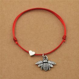 20pcs/lot Lucky Red Cord Heart Love Mini Animal Honey Bee Charm Bracelets Adjustable for Women Men Best Friend Jewelry Gifts