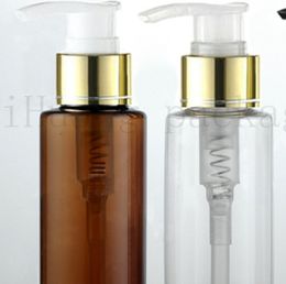 40pcs 120ml PET Lotion gold collar Pump Bottle,Amber Plastic Cosmetic Container,Empty Oil Bottle