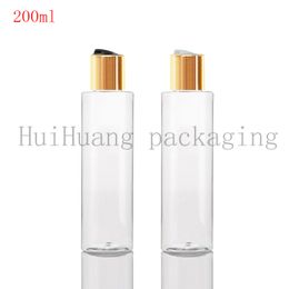 30pcs 200ml transparent round cosmetic travel bottles with gold Disc top cap,200cc cream makeup bottles