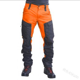 Mens Colour Block Cargo Pants Multi Pocket Fitness Mid Waist Casual Trousers Homme Zipper Wear