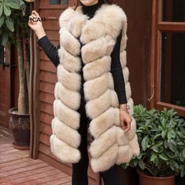 FURSARCAR Women 90cm Long Real Fox Fur Vest Fashion Luxury Female Fox Fur Gilet Autumn Winter Natural Fur Thick Warm Coat Veste T200831