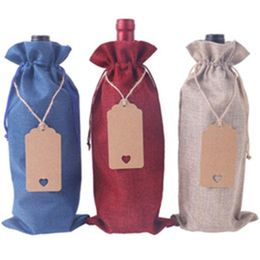 12pcs Fashion Drawstring Bag Hemp Bundle Pocket Bags Red Wine Storage Packaging Wrapping With Hang Tag Table Gifts 18hz B2