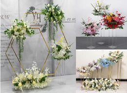 Outdoor Lawn Wedding backdrops iron acrylic frame geometric arch T stage decor props wedding flower rack party table centerpieces cake stand