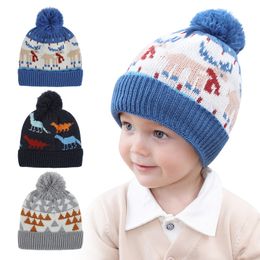 INS Children Kids Winter Hat Christmas Pompom Hats Dinosaur Elk Heart Knitting Beanie Xmas Crochet Caps Baby Boys girls Warmer Cap M2578
