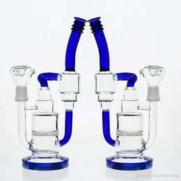 Blue Clear Hookahs 12.6 Inches Tall With Joint 18.8 mm Water Pipes Honeycomb And Double Recycler Amber Oil Rig Glass Bongs