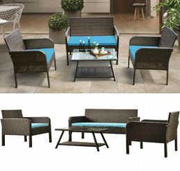 SHip From USA FAST UPS SHIPPING 4 Piece Rattan Sofa Seating Group with Cushions, Outdoor Ratten sofa WF190610AAC