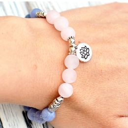 MG0792 Natural Gemstone Lotus Charm Yoga Bracelet for Women Lotus Angelite Blue Beads Bracelet Matte Rose Quarz Gift Jewellery